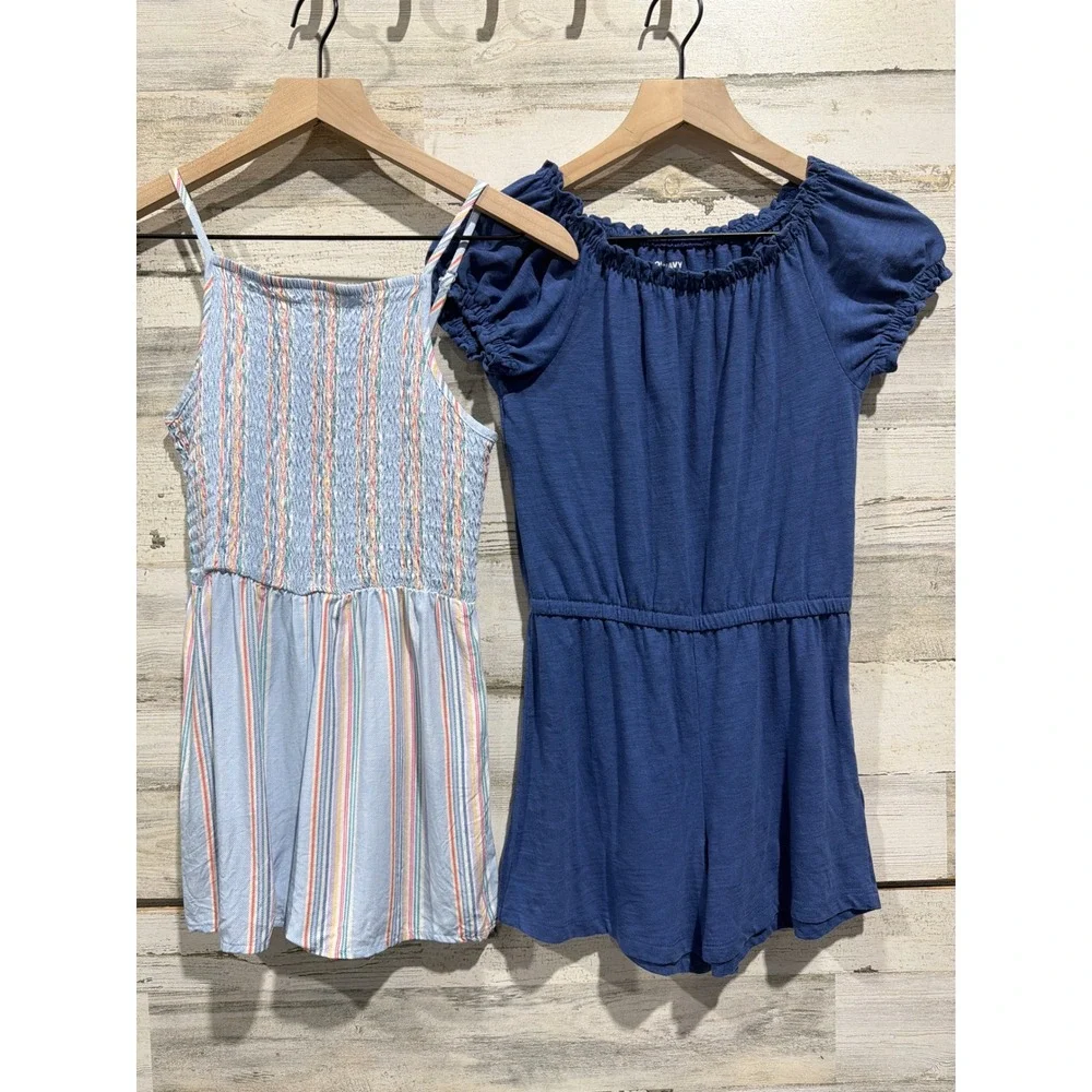 Art Class Old Navy Romper Bundle Girls 10/12 Blue Striped Summer Boho EUC